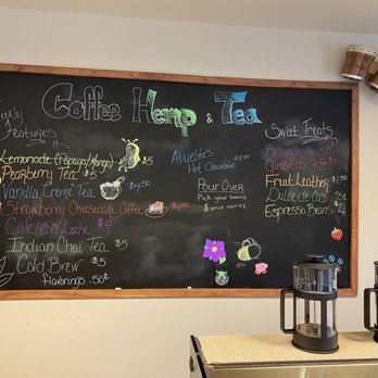 Coffee Hemp &Tea - a blackboard with a variety of items on it - Coffee & Tea Near Me - State College, Pennsylvania Coffee Hemp &Tea - a blackboard with a variety of items on it - Coffee & Tea Near Me - State College, Pennsylvania