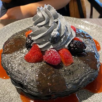 Basalt - Charcoal pancake: 3 stack with berries, strawberry & guava purée and whip... Soooo delicious - New American Near Me - Honolulu, Hawaii Basalt - Charcoal pancake: 3 stack with berries, strawberry & guava purée and whip... Soooo delicious - New American Near Me - Honolulu, Hawaii