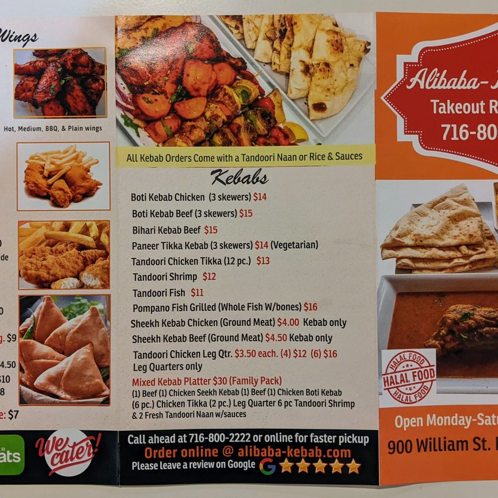 Alibaba Kebab - Menu as of 11/1/21. - Kebab Near Me - Buffalo, New York Alibaba Kebab - Menu as of 11/1/21. - Kebab Near Me - Buffalo, New York