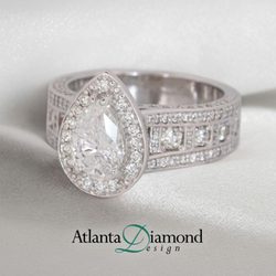 Atlanta Diamond Design - Pear-cut diamond halo engagement ring, handcrafted by us