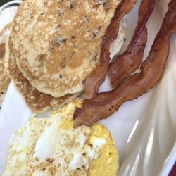 Coffee Shoppe - Pancake special (pecan, choc chip, blueberry, plain) Side of bacon, sausage or ham