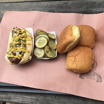 la Barbecue - Hot Dog, house pickles, and fresh buns. - Barbeque Near Me - Austin, Texas la Barbecue - Hot Dog, house pickles, and fresh buns. - Barbeque Near Me - Austin, Texas