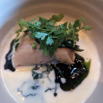 Damian - Tamal de Papa with some broth,kale and shaved snap peas. - Mexican Near Me - Los Angeles, California