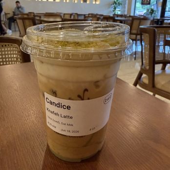 Turath Coffee - Iced Knafeh Latte with Oat Milk - Coffee & Tea Near Me - Overland Park, Kansas