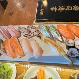 O-toro, yellow striped butter fish, pacific saury, Scottish ocean trout, Arctic char, amberjack, sea eel