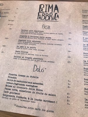 Menu photo 1 Prima Fabbrica Toulouse, 31 Menu photo 1 Prima Fabbrica Toulouse, 31