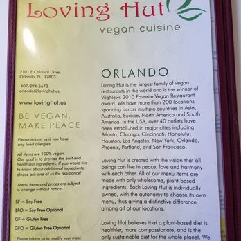 Loving Hut - Menu frontage - Vegan Near Me - Orlando, Florida