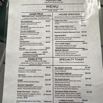 Pignone's Café - One side of the menu - Breakfast & Brunch Near Me - Stoneham, Massachusetts