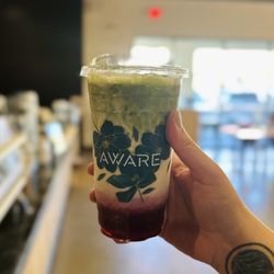 Aware Coffee - Berry matcha with oat milk - perfect way to beat this 116° day!