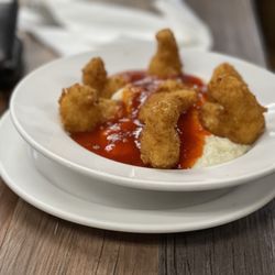 Early Bird Diner - Panko breaded shrimp & grits.