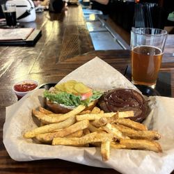 602 Brewing Company - Twisted Nun and a portobello burger.