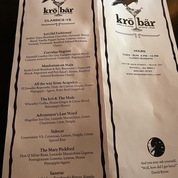 Kro Bar - Menu - Cocktail Bars Near Me - Bothell, Washington Kro Bar - Menu - Cocktail Bars Near Me - Bothell, Washington