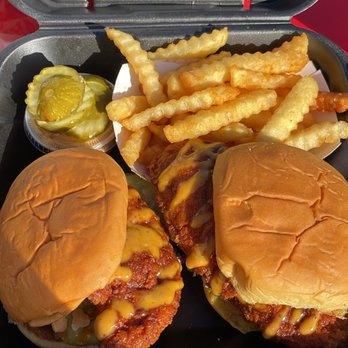 Dave's Hot Chicken - Dave's #2: 2 chicken sliders with fries (medium) - Chicken Shop Near Me - Charlotte, North Carolina Dave's Hot Chicken - Dave's #2: 2 chicken sliders with fries (medium) - Chicken Shop Near Me - Charlotte, North Carolina