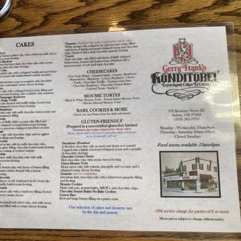Gerry Frank's Konditorei - Other side of menu - Desserts Near Me - Salem, Oregon Gerry Frank's Konditorei - Other side of menu - Desserts Near Me - Salem, Oregon