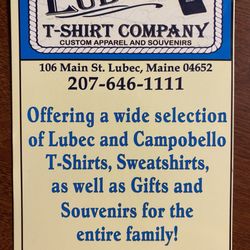 Lubec T-Shirt Company - Menu