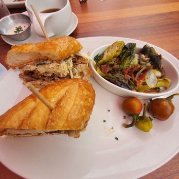 Nick's On 2nd - Porchetta sandwich and brussel sprouts. - New American Near Me - Long Beach, California Nick's On 2nd - Porchetta sandwich and brussel sprouts. - New American Near Me - Long Beach, California