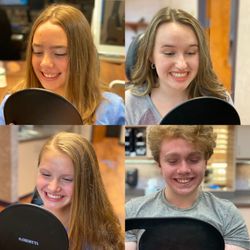 Roeder Orthodontics - 4 happy Roeder Orthodontics patients seeing their new smiles for the first time!