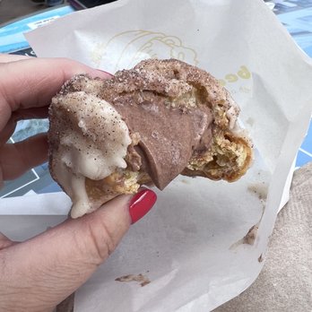 Beard Papa’s - Churro Cream Puff (shell) with Chocolate custard (filling) - Bakeries Near Me - Tempe, Arizona Beard Papa’s - Churro Cream Puff (shell) with Chocolate custard (filling) - Bakeries Near Me - Tempe, Arizona