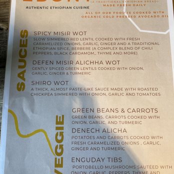 Ebony - Menu - Ethiopian Near Me - San Luis Obispo, California