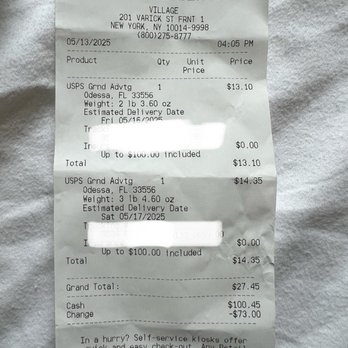 US Post Office - Receipt to mail 2 small boxes. - Post Offices Near Me - New York, New York US Post Office - Receipt to mail 2 small boxes. - Post Offices Near Me - New York, New York
