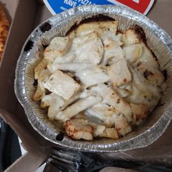 Chicken Alfredo dry and slightly burned.