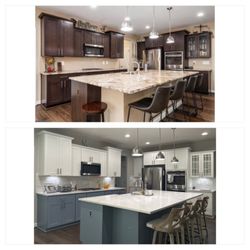Chesapeake Painting Services - Top image is before, bottom image is after paint on the cabinets!