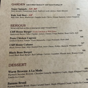 Cliff House Restaurant - Menu page 2 - American Near Me - Stowe, Vermont