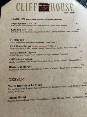 Menu photo 5 Cliff House Restaurant Stowe, VT