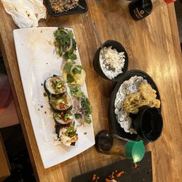 Tres amigos roll. Wake me up before you mango gogo. Vegetable tempura.