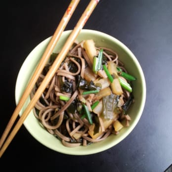 Beijing Mart - 5 ingredient soba using yesterday's purchase: chinese radish, braised in soy sauce and mirin, with seaweed and chive flowers. - International Grocery Near Me - Miami, Florida