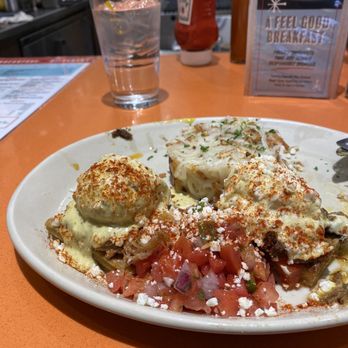Snooze, an A.M. Eatery - Chili Verde Benedict, 1/2 Pork, 1/2 Barbacoa - Breakfast & Brunch Near Me - Tucson, Arizona Snooze, an A.M. Eatery - Chili Verde Benedict, 1/2 Pork, 1/2 Barbacoa - Breakfast & Brunch Near Me - Tucson, Arizona