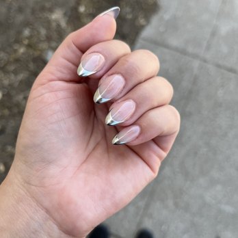 Fam Nail Spa - Nude base and silver chrome tips. - Waxing Near Me - Oakland, California Fam Nail Spa - Nude base and silver chrome tips. - Waxing Near Me - Oakland, California