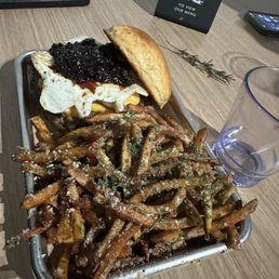 Hungover burger with garlic parm fries Hungover burger with garlic parm fries