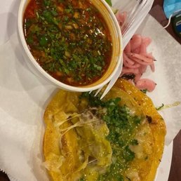 Burris tacos and consome Burris tacos and consome