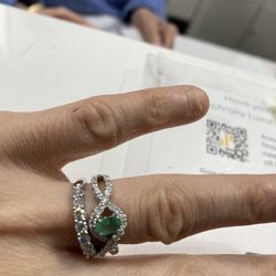 Malsons Jewelers - White gold emerald diamond engagement ring and diamond wedding band