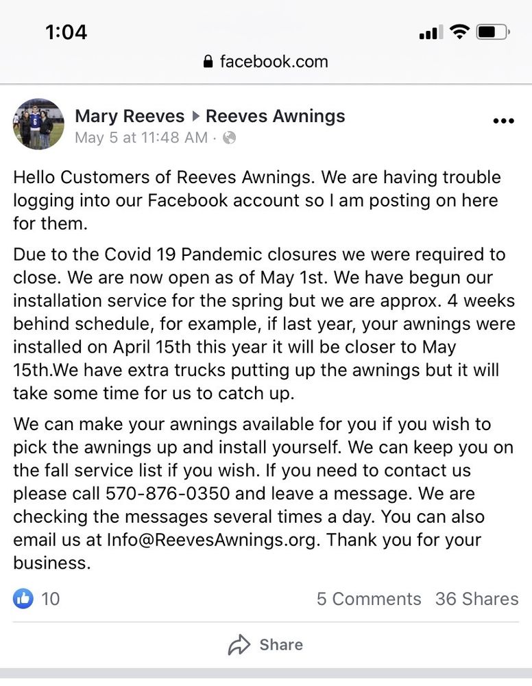 REEVES AWNINGS Updated April 2024 216 Whitmore Ave, Mayfield