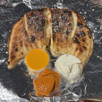 Gaia Masala & Burger - Chicken Tikka Masala Calzone with Sauces - Burgers Near Me - Denver, Colorado Gaia Masala & Burger - Chicken Tikka Masala Calzone with Sauces - Burgers Near Me - Denver, Colorado