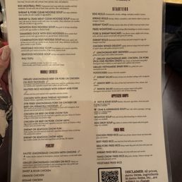 Menu, scan the QR code for up to date pricing.