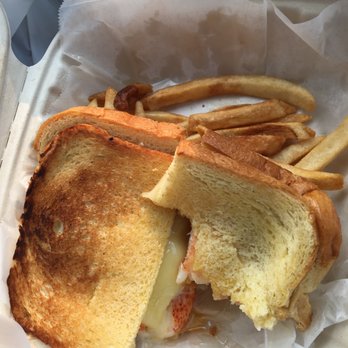 Gardner's Wharf Seafood - Lobster grilled cheese with fries, $23.99 + tax, waaayy overcooked - Seafood Markets Near Me - Wickford, Rhode Island