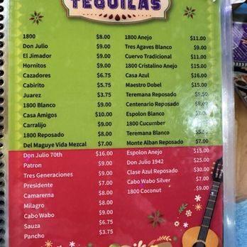 La Fiesta Mexican Restaurant - Tequila menu - Mexican Near Me - Manhattan, Kansas