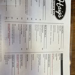 Haig’s Sports Bar - Menu