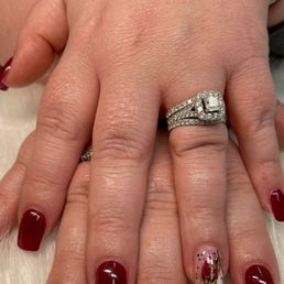 Simple short red nails with designs
