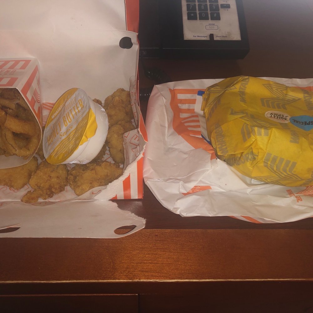 Sweet and Spicy Bacon Burger with onion rings and chicken bites Sweet and Spicy Bacon Burger with onion rings and chicken bites