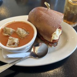 Mirabito's Italian - Meatball sub and tomato basil soup with iced tea.