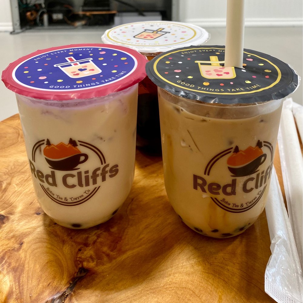 Red Cliffs Boba Tea & Coffee - Left: Wintermelon milk tea  Right: Okinawa brown sugar milk tea - Bubble Tea Near Me - St. George, Utah
