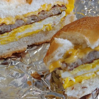 Hot Bagels Abroad - Breakfast special, egg, cheese & sausage with a coffee for $5.25 plus tax - Bagels Near Me - Bloomfield, New Jersey