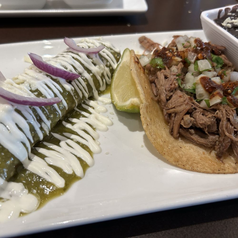 Mesero - Southlake - Brisket taco and verde enchilada combo - Mexican Near Me - Southlake, Texas Mesero - Southlake - Brisket taco and verde enchilada combo - Mexican Near Me - Southlake, Texas
