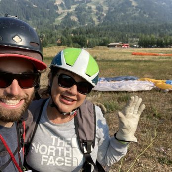 Jackson Hole Paragliding - Just touched down!! Steve and Lisa!! - Paragliding Near Me - Teton Village, Wyoming