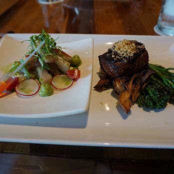 Morimoto Napa - Surf and turf! Yellowtail fish, wagyu beef, and broccolini! - Japanese Near Me - Napa, California