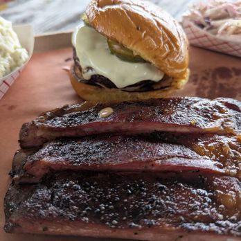 Dampf Good BBQ - Pork spare ribs with brisket burger - Barbeque Near Me - Cary, North Carolina